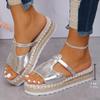 Fashionable Wedge Fish Mouth Women's Sandals Casual Large Size Hemp Rope Bottom Platform Thick Soled Women's Sandals
