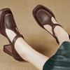 Mary Jane Shoes Women's Brown High Heels Spring and Summer 2025 New Thick Heel with Waterproof Table Square Head Single Shoes Women