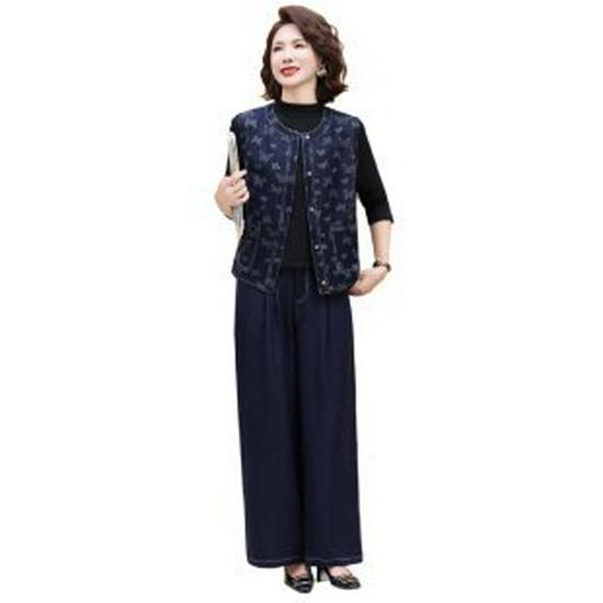 

Mom Spring 2026 New Stylish Three-Piece Suit for Middle-Aged & Elderly Women 3XL синий