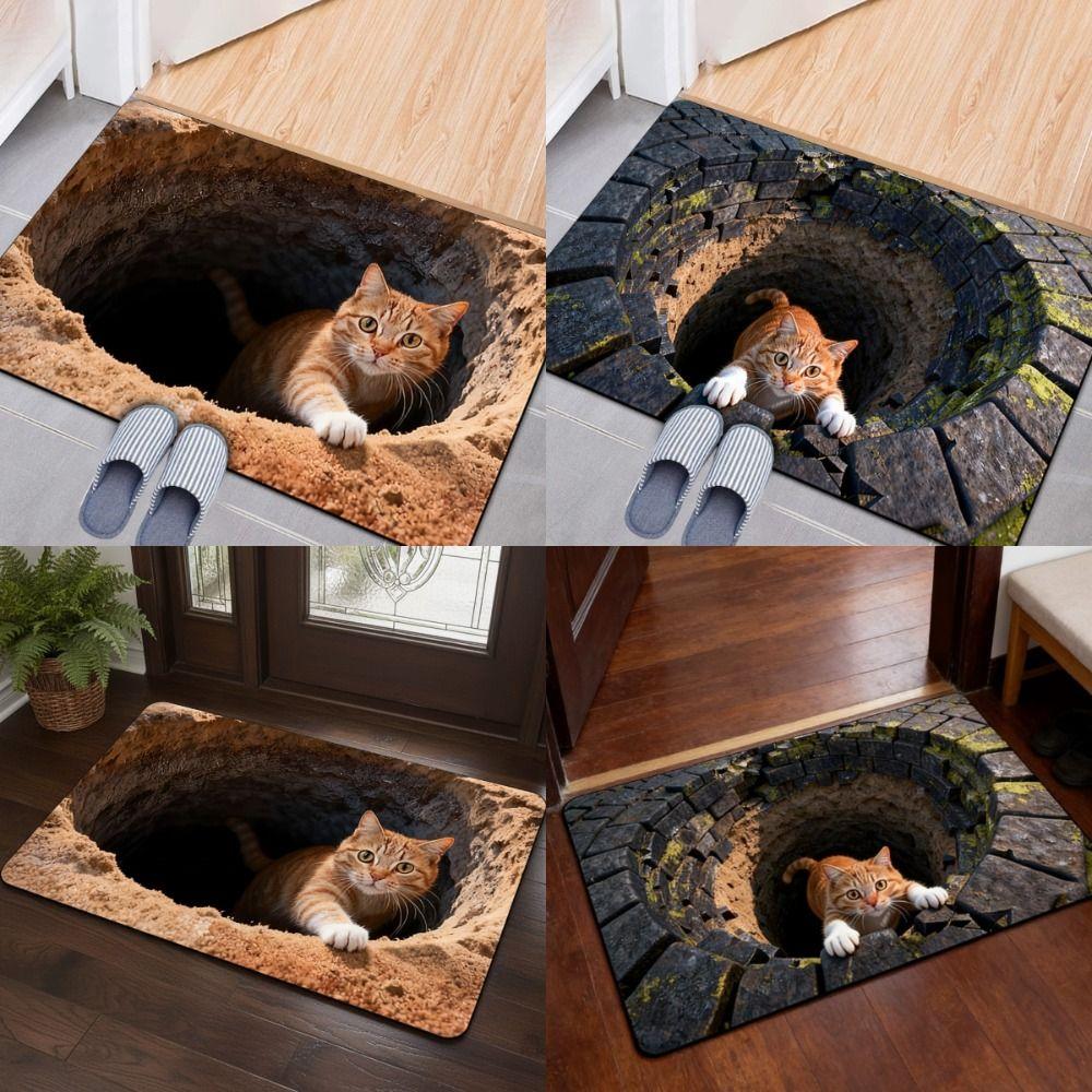 3D Flat Optical Illusion Doormat Non-slip Abrasion-resistant Bathroom Carpet Durable Water-absorbing Bedroom Door Rug Home