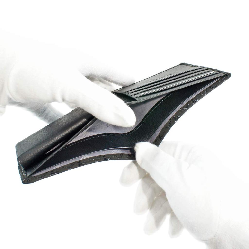 [Inden-ya] Inden Bifold Wallet with Bill Compartment and Coin Purse, Deerskin Leather, Black with Black Lacquer, Deer Pattern, 2006-01-165