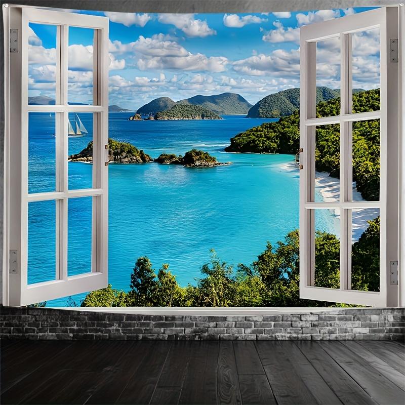 VIKAMA 2D Planar Island Beach Tapestry Palm Tree Wall Decoration Tropical Window View Bedroom And Living Room Tapestry