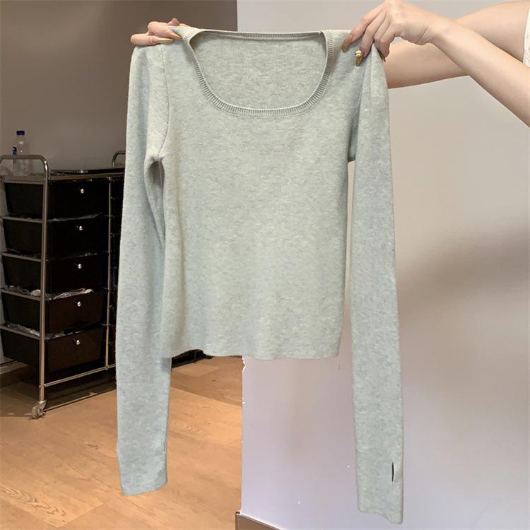 LIMEIZI Korean Style Square Neck Slim Fit Knit Sweater for Women - Autumn/Winter Fashion Base Layer
