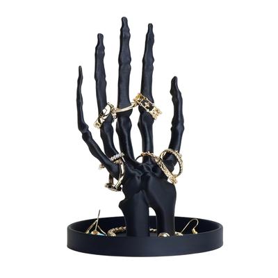 გოთიკური ჩონჩხის ხელის სამკაულების სადგამი შავი პლასტმასის ყელსაბამის საყურეების ორგანიზატორი მონსტრის ხელის სამკაულების სადისპლეი რეტრო სახლის დეკორი