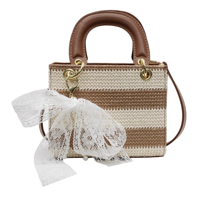 

2025 new niche design fashion high sense straw woven portable Princess Diana bag foreign style versatile contrasting color messenger women s bag