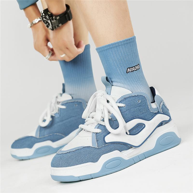Fashion Harajuku Style Fashion Blue Platform Sneakers for Men Comfortable Flat Sneakers Casual Men Lace-up Hip-hop Sneakers Basket Homme
