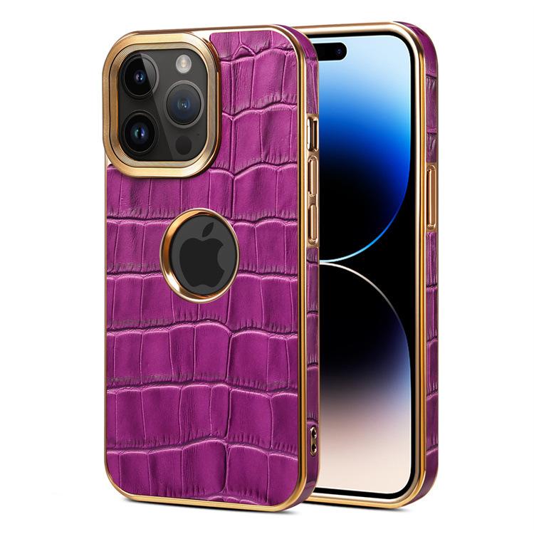 Denior Apple 15Pro leather sticker mobile phone case iPhone14ProMax crocodile pattern electroplating protective case