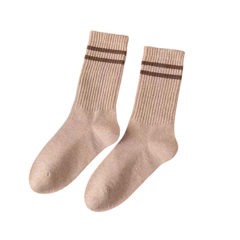 Men's Spring and Autumn Vintage Pure Cotton College-style Long Socks, Versatile Double-bar Mid-calf Socks for Autumn and Winter