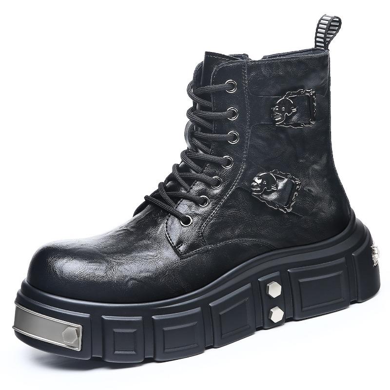 Herren-Lederstiefel mit hohem Schaft, neues Winterdesign, kleine Martin-Stiefel, trendige, lässige Kurzstiefel, dicksohlige, erhöhende Herrenstiefel