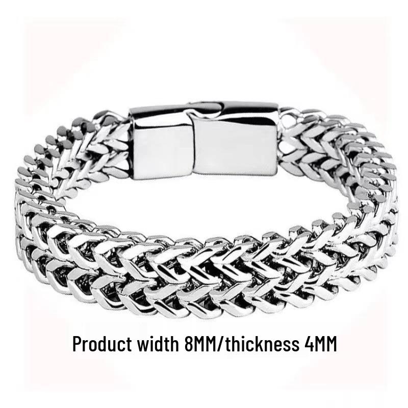 Men s Reversible Stainless Steel Cuban Hip Hop Bracelet - Bold, Stylish, Trendy Punk Design Silver 19cm