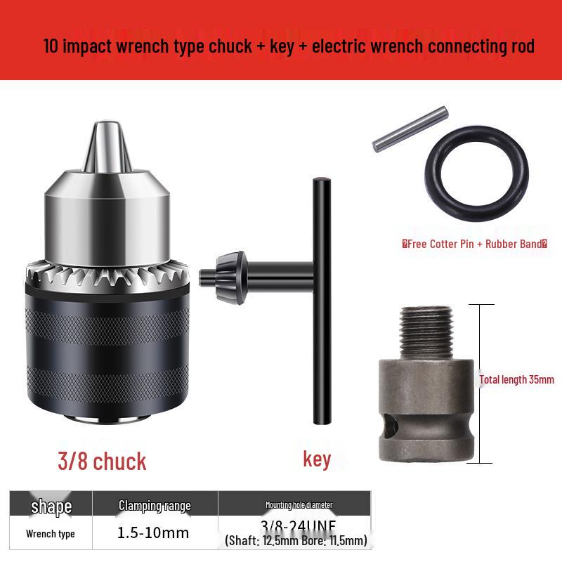 Electric Wrench Conversion Kit: Multifunctional Air Impact, Drill Chuck, Socket & Universal Connector.