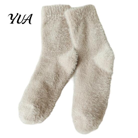 Non Slip Winter Hosiery Thickened Imitation Mink Velvet Socks for Women, Soft Plush Socks, Thermal Elastic Ribbed Ankle Warm Solid Color