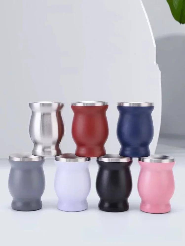 304 Stainless Steel 8Oz Matai Cup Gourd Shaped Tea Cup with Straw Spoon Heat Insulation Water Cup