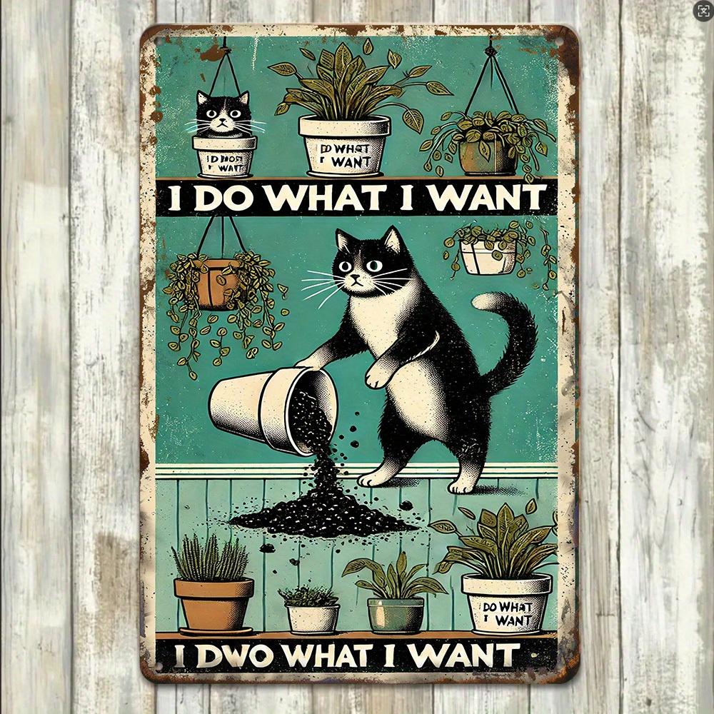 

A Vintage Metal Tin Sign Featuring a Cat Playing And Knocking Over a Flower Pot Perfect for Home Decor This Fun Wall aluminum 20x30cm