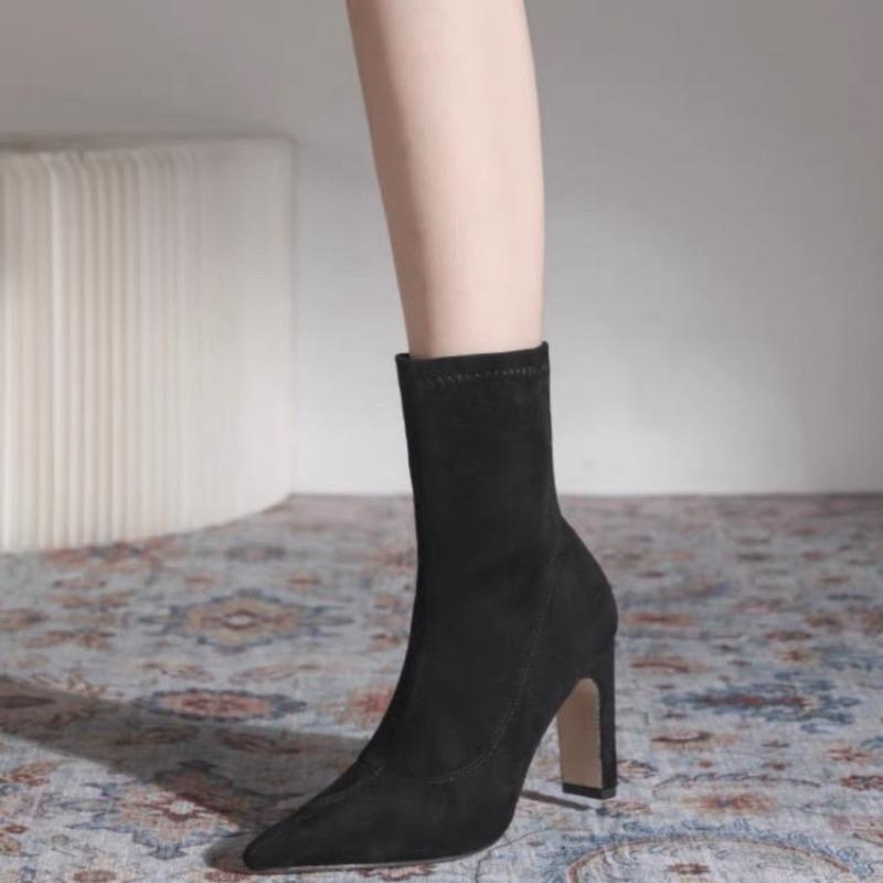 Women Boots Short High Heels Shoes for Women Autumn Winter Botas Mujer Ankle Boots Black Sock Women Heels Boots Female D220