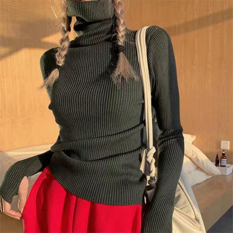 Women Heaps Collar Turtleneck Sweaters Autumn Winter Slim Pullover Women Basic Tops Soft Knit Sweater Soft Warm Jumper