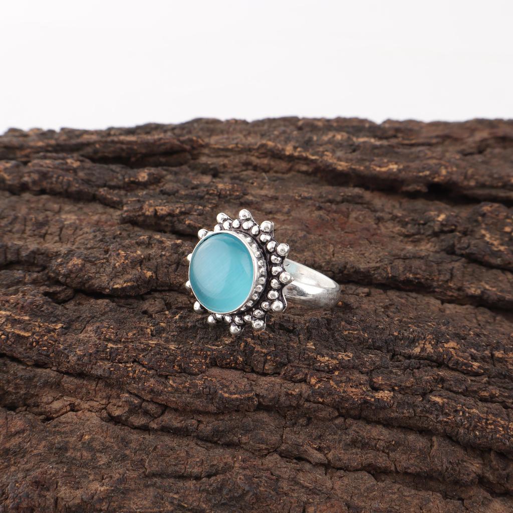 Blue Cat's Eye Gemstone Jewelry, 925 Sterling Silver Ring, Handmade Intuition Jewelry, Pleasant Ring For Women