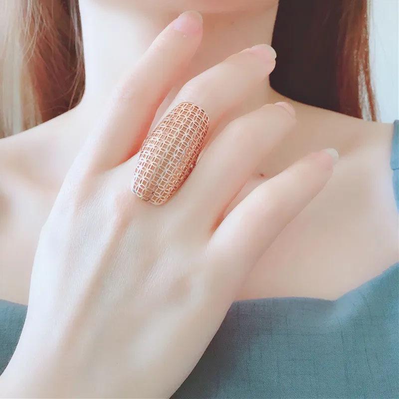 Russia 585 Purple Gold Ethnic Style Hollow Copper Coin Pattern Wide Version Ring Plated Rose Gold Ring Women