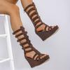 2025 Women's Summer Women Shoes Cutout High Top Sandals Breathable Striped Roman Shoes Platform Boots Thigh High