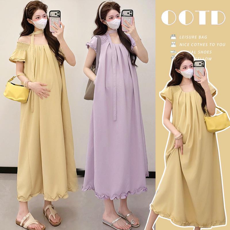 2026 Spring Fashionable Maternity Pleated Dress - Fresh, Youthful, and Belly-Concealing Design L