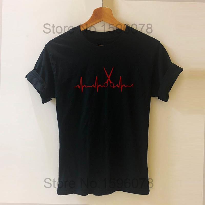 Barber Weapons T Shirt Women Short Sleeve O-Neck Cotton Heartbeat of Hairdresser T-shirt Girls Woman Scissors Clothing Tops