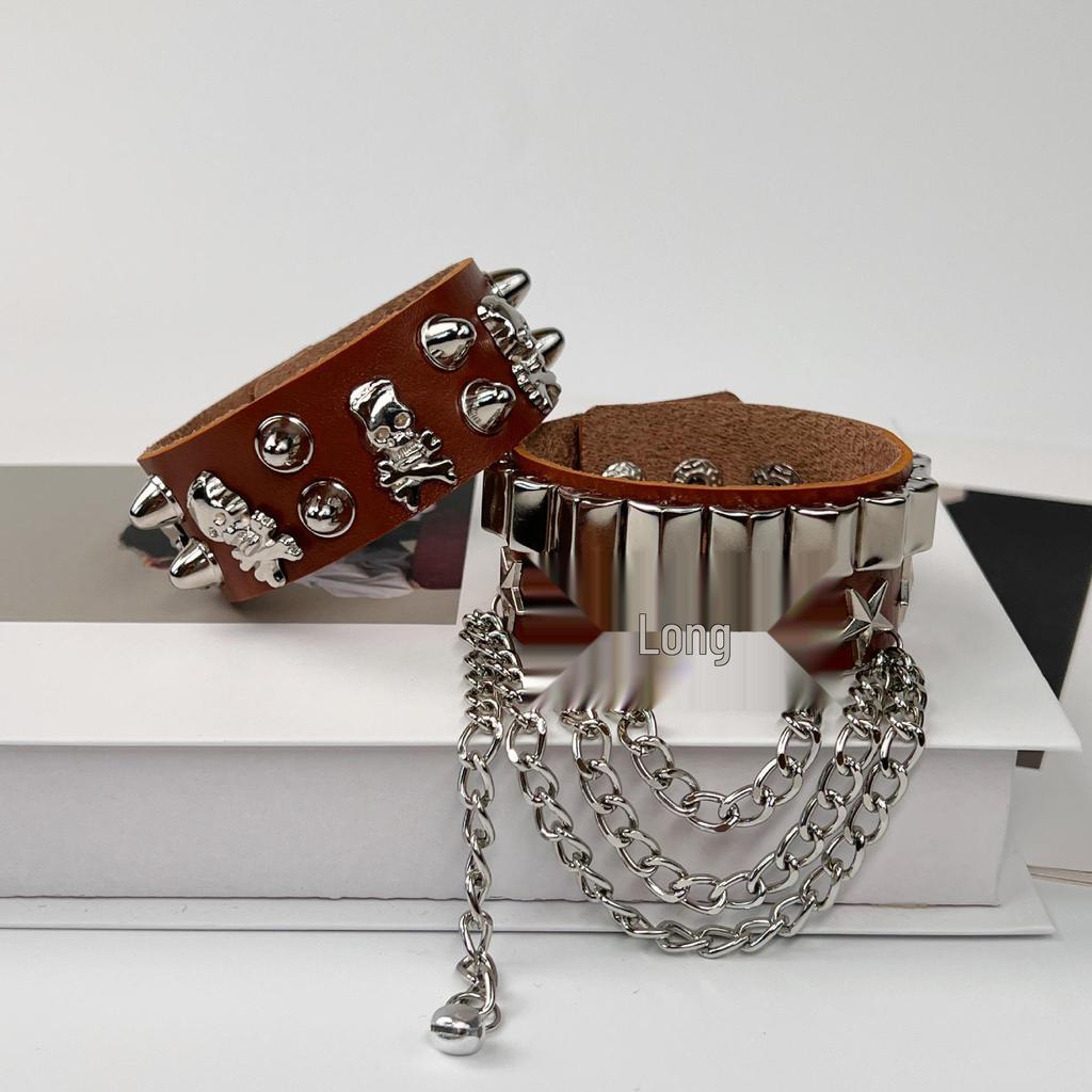European & American Multi-layer Leather Skull Rivet Punk Bracelet
