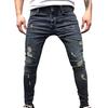 Men's  Autumn Denim Cotton Straight Ripped Hole Trousers Distressed Jeans Pants