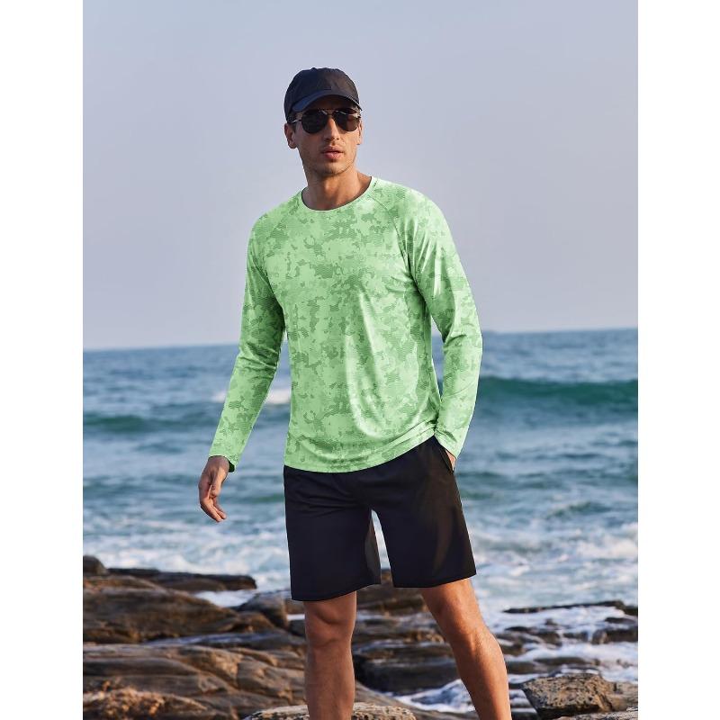 PINSPARK Mens UV Protection Shirts Long Sleeve Fishing Shirts Camo Rash Guard Swim Shirt Quick Dry Athletic Workout Tshirts