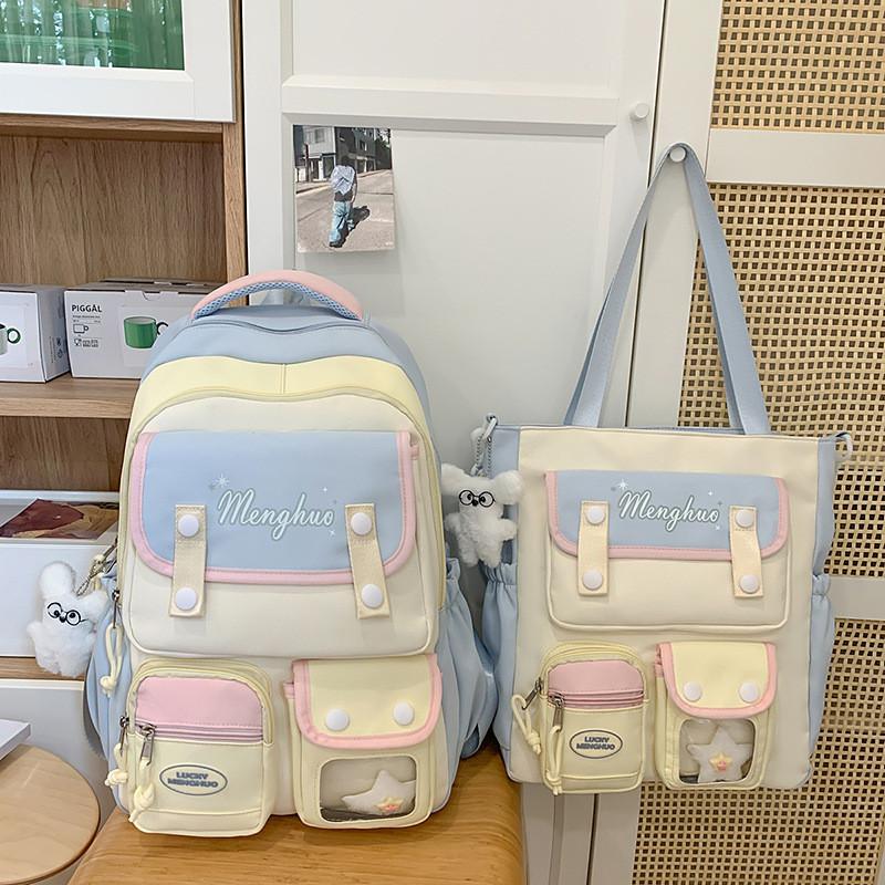 Cute Color Blocked Letter Print Student Backpack Shoulder Bag For Travel And School