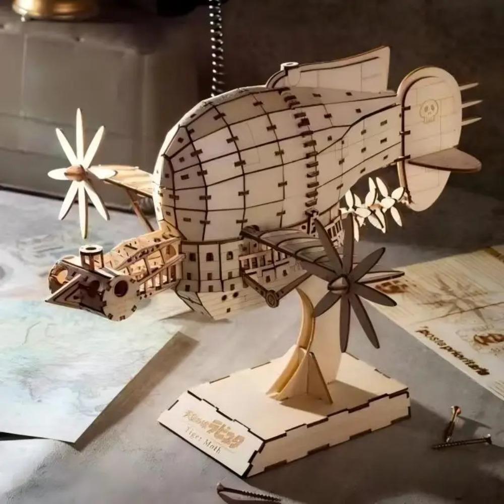 OUZEY 3D Wooden Puzzle Sky Pirates Airship Tiger Moth Airship, DIY Wooden Blocks Kit Ornament, Collectible Anime Gift