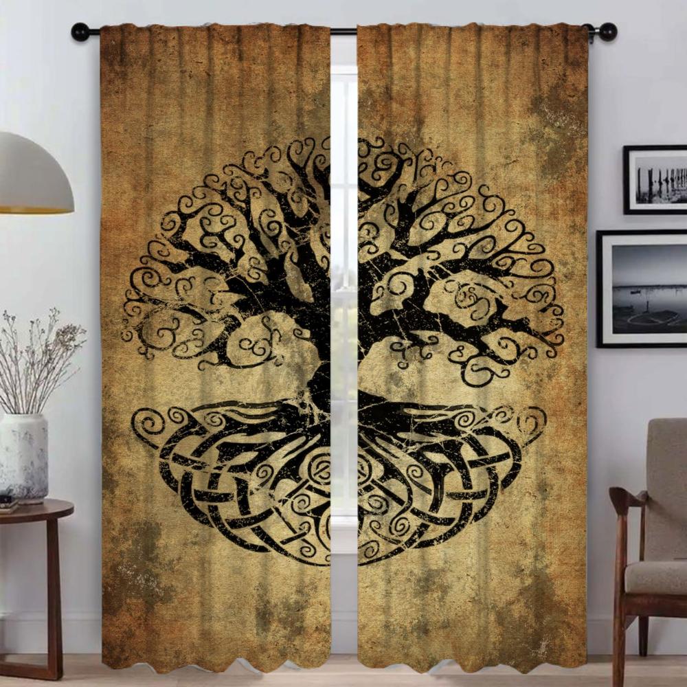 Blackout Curtain for Room 2 Panel Tree of Life Modern Living Room Curtains Halloween Decoration Partition Tulle for Bedroom Home