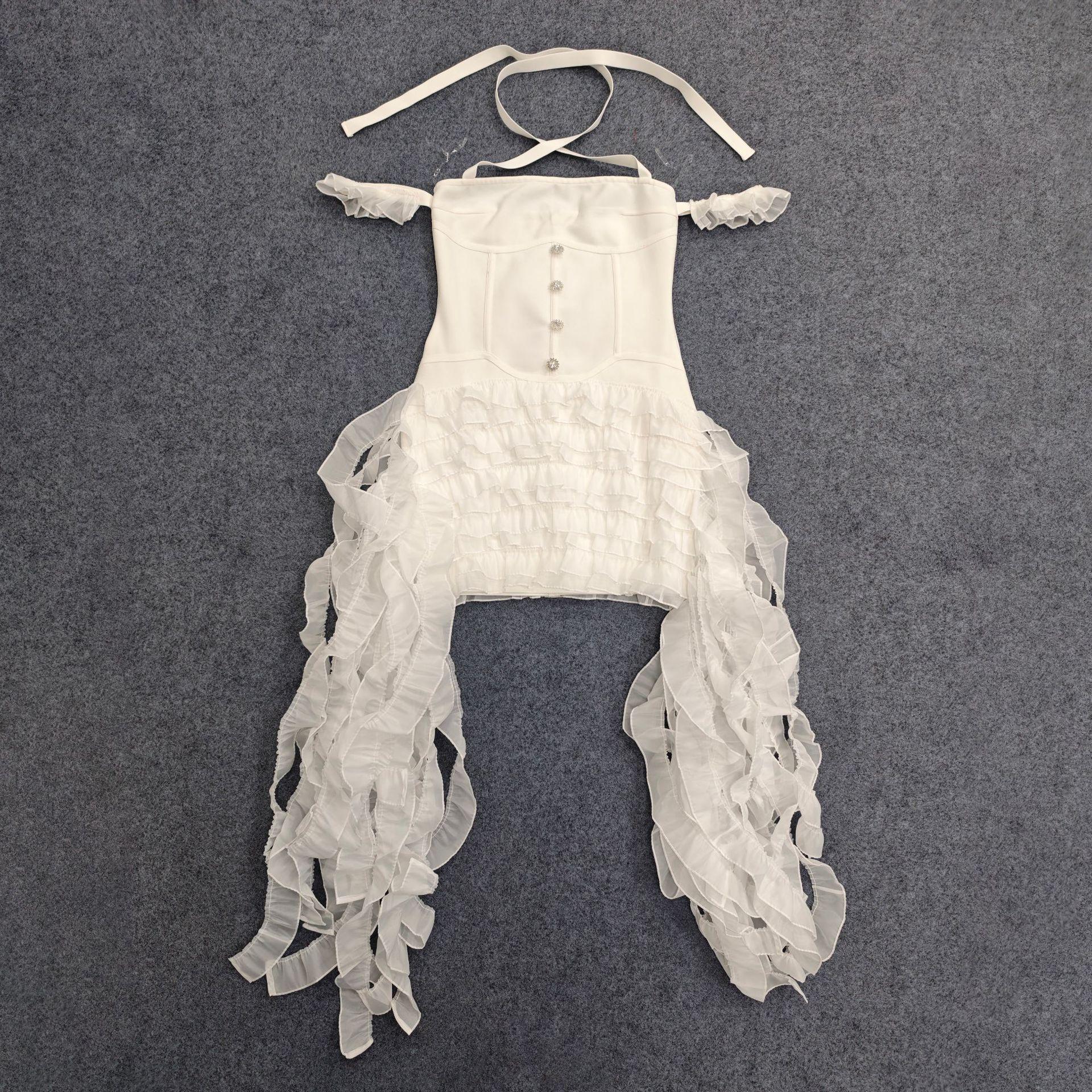 Elegant Halter Fringe Bodycon Evening Gown Medium белый