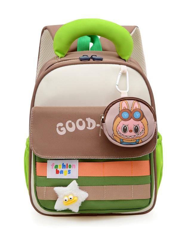 Color-Block Lightweight Spine-Protecting Cartoon Backpack for Girls