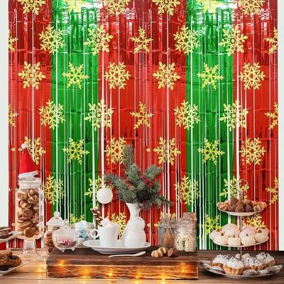 1-10PC Snowflake Tinsel Curtain Christmas Eve Party Decoration Metallic Foil FringeBackdrop for BirthdayWeddingPhotography Props