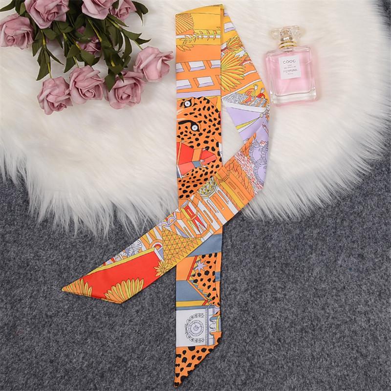 Animal Town New Design Leopard Luxury Skinny Scarf Women Hair Neck Silk Scarf For Ladies Foulard Headband Bag Scarves