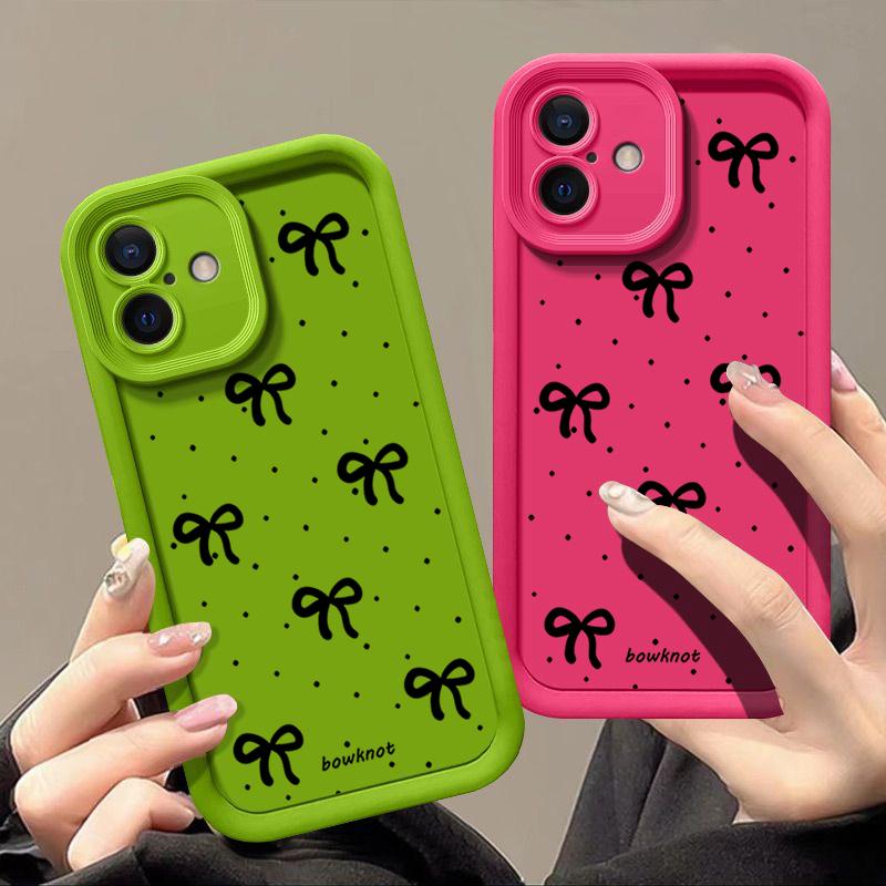 Black Bowknot Print TPU Soft Case For iPhone 16 Pro Max 15 Pro 14 13 12 11 XR XS 8 7 Lens Protection Shockproof Matte Phone Cover