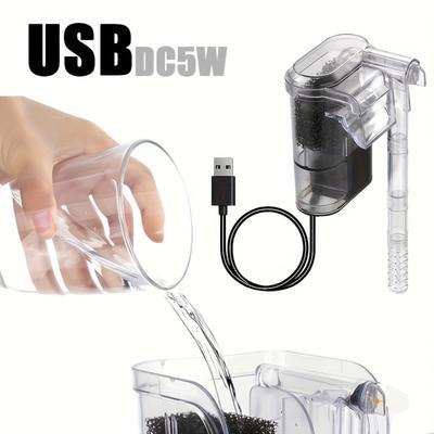 Tichý akvarijní filtr napájený přes USB pro akvária o objemu 2 až 5 galonů - s nastavitelným průtokem a kompaktním designem.