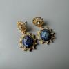 Vintage Elegant Lapis Lazuli Necklace and Stud Earring Set Women Jewelry