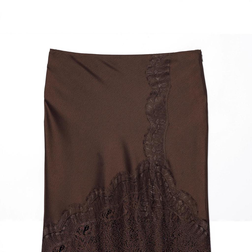 European American Style Women's Lace Satin Midi Skirt - 2025 New Fashion Collection