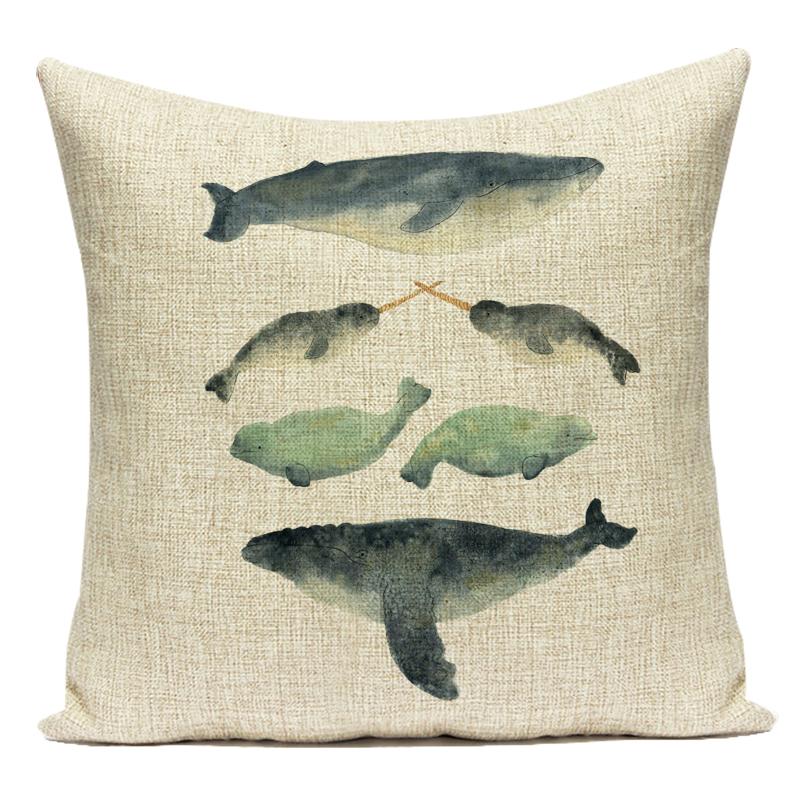 Cute Animals Fishes Decorative Throw Pillows Case Square Sofa Home Seat Cushion Cover for Home Living Room Decoration