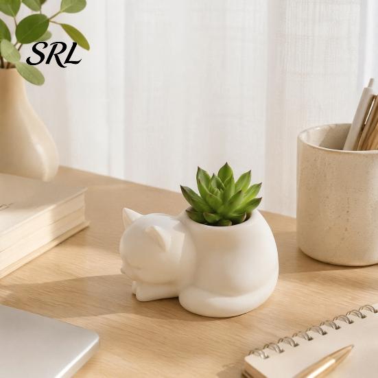 Cartoon Style Candle Stand Cat Holder, Lying Flower Pot for Succulents, Kitten Lover Birthday Present Storage Jar Jar, Creative Animal Home