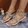 High heels women's new pearl butterfly square head in the summer of 2024 with sandals fashionable outer wear large size slippers
