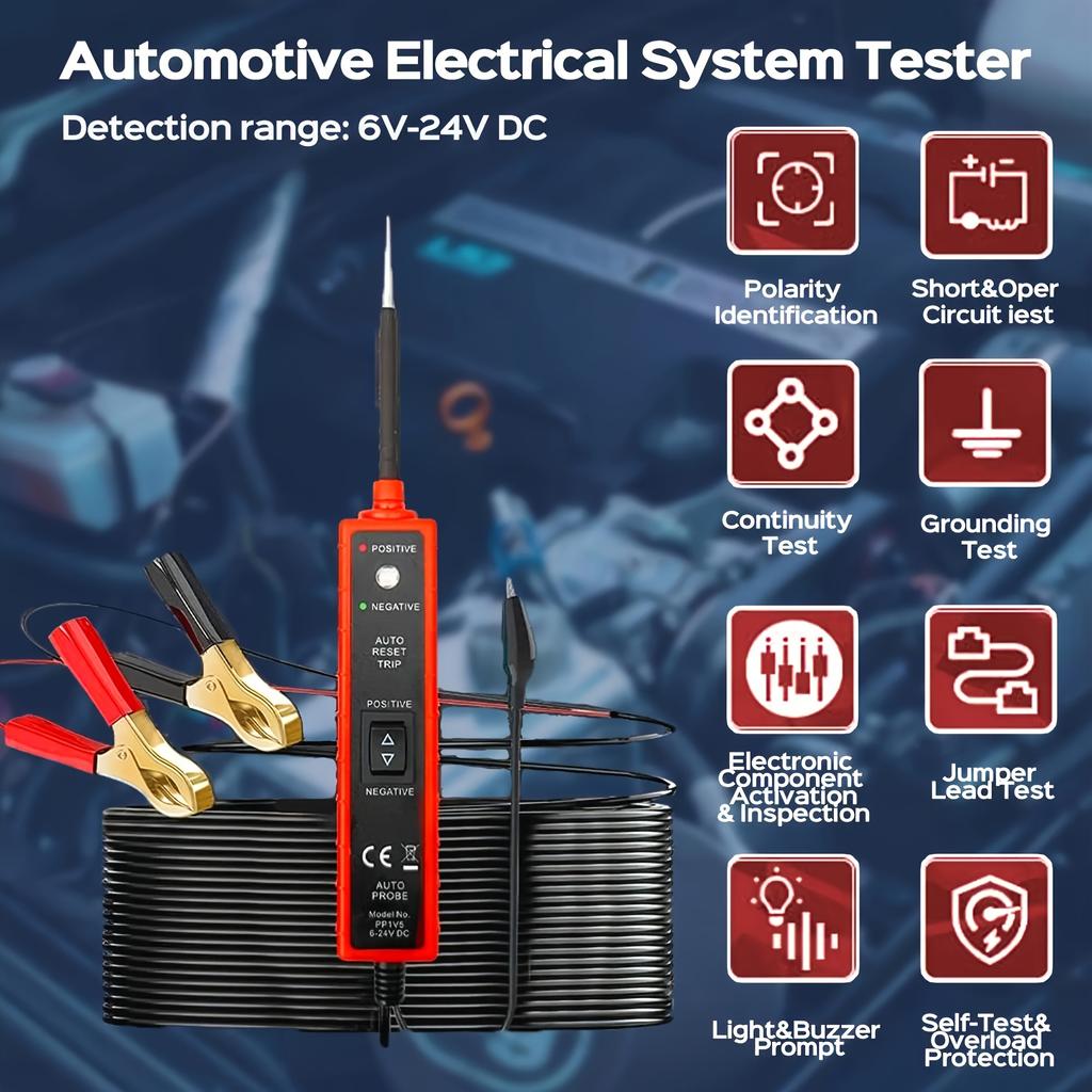 Tester sondy obwodu zasilania 6-24 V DC Test światła Zwarcie Komponent samochodowy Identyfikator polaryzacji elektrycznej Tester ciągłości