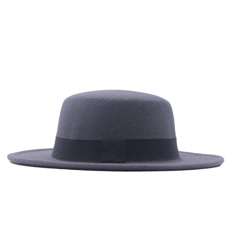 Retro British style black ribbon flat top top hat couple men and women spring and autumn woolen thermal hat
