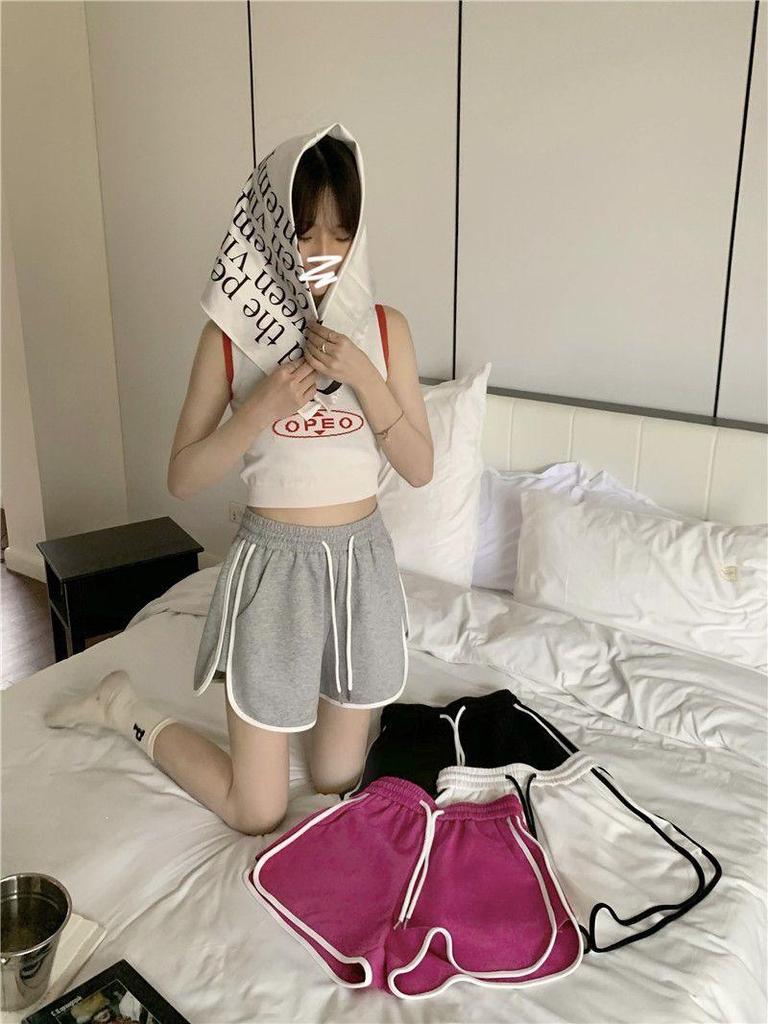 Women's Gray Casual Elastic Waist Shorts - Summer Wide-Leg Hot Pants, Versatile and Trendy Five-Point Sports Wear