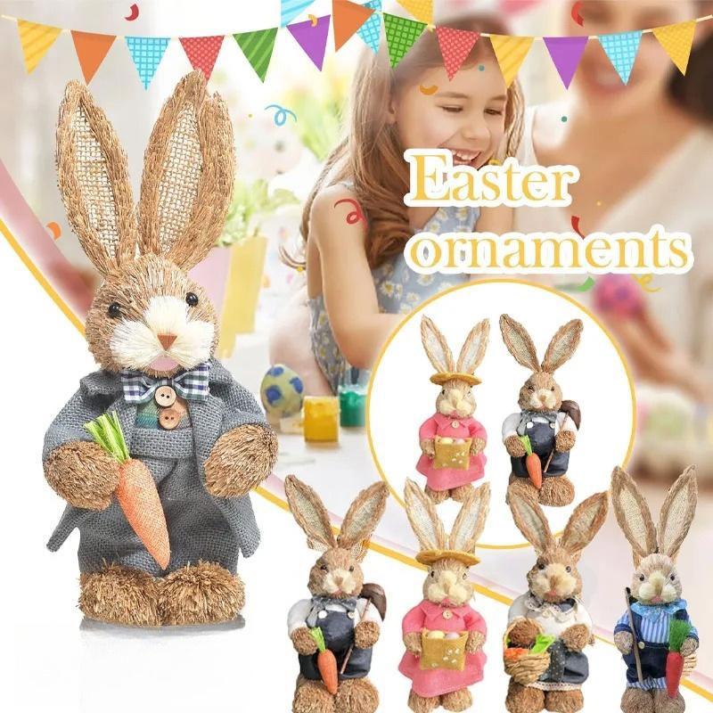 Cute 35Cm Straw Rabbit Woven Rabbit Garden Statue Rabbit Handicraft Home Decor – New Year And Easter Decorations Ornament