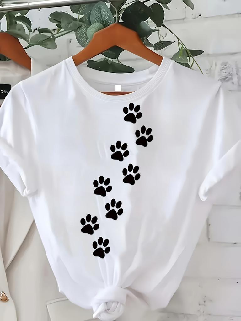 Dog Paw Print Heartbeat TShirt Pet Lover Life Line Graphic Casual Tee Dog Mom Top  Women T Shirt Y2k Top Gothic Harajuku