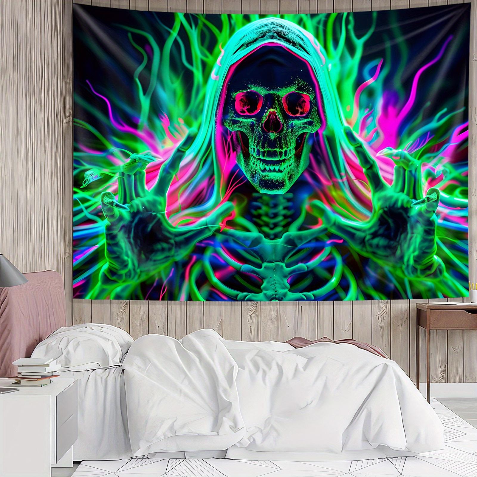

VIKAMA Neon Skull Tapestry Red Eye Hooded Colorful Bedroom Dormitory Gothic Decorative Art Wall Background 74x94cm(29x37in)