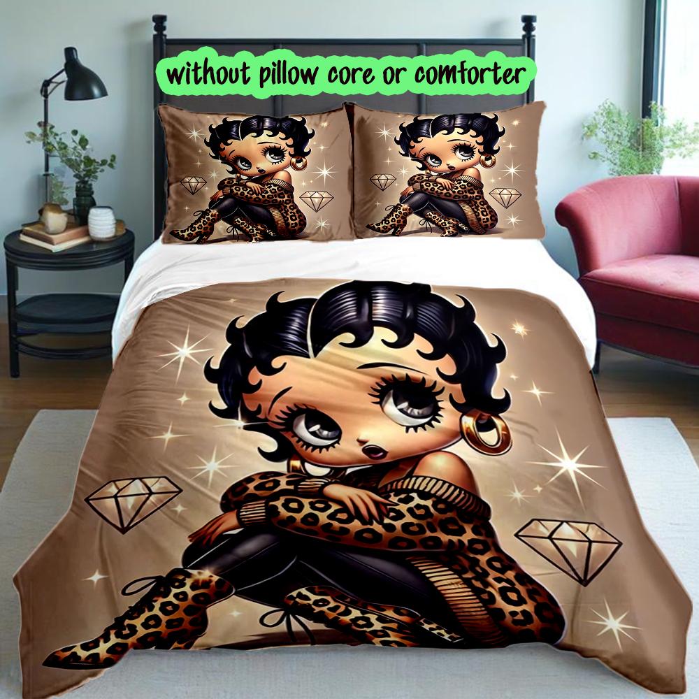 Betty Boop Duvet Cover Set - 3pcs Polyester Bedding Set with Digital Print, All-Season Cozy Bedroom Accessory