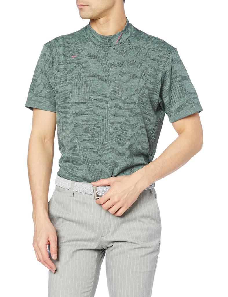 Golf Short Sleeve Mock Jacquard Midsummer 52MA1010 2XL [Mizuno] Wear, Shirt, Neck, Pattern, Breathable, Protection, Men's Khaki,